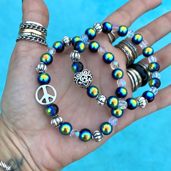 Silver Peace & love rainbow beads set bracelets - Picture 7 of 10